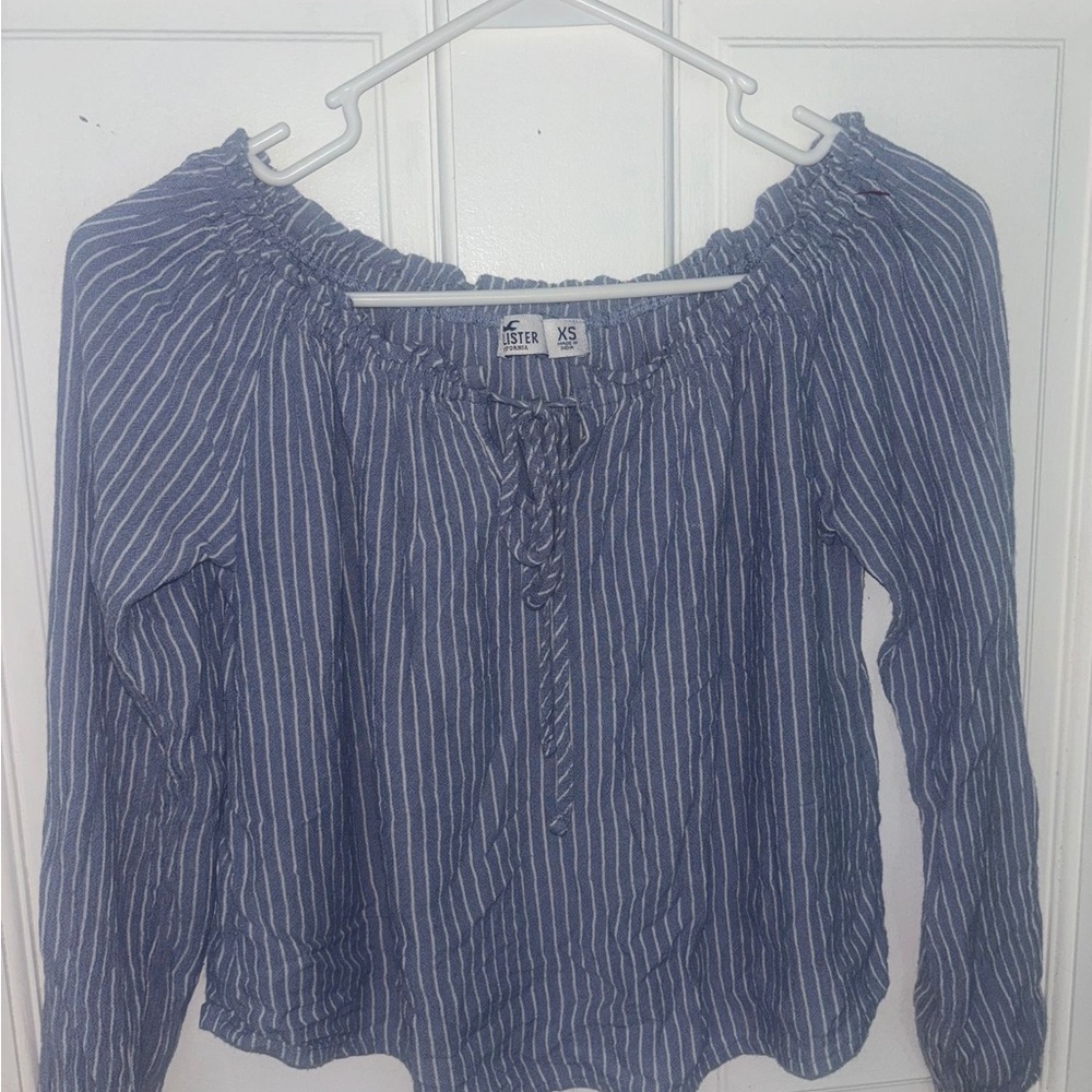 Hollister Navy Striped Off-Shoulder Blouse